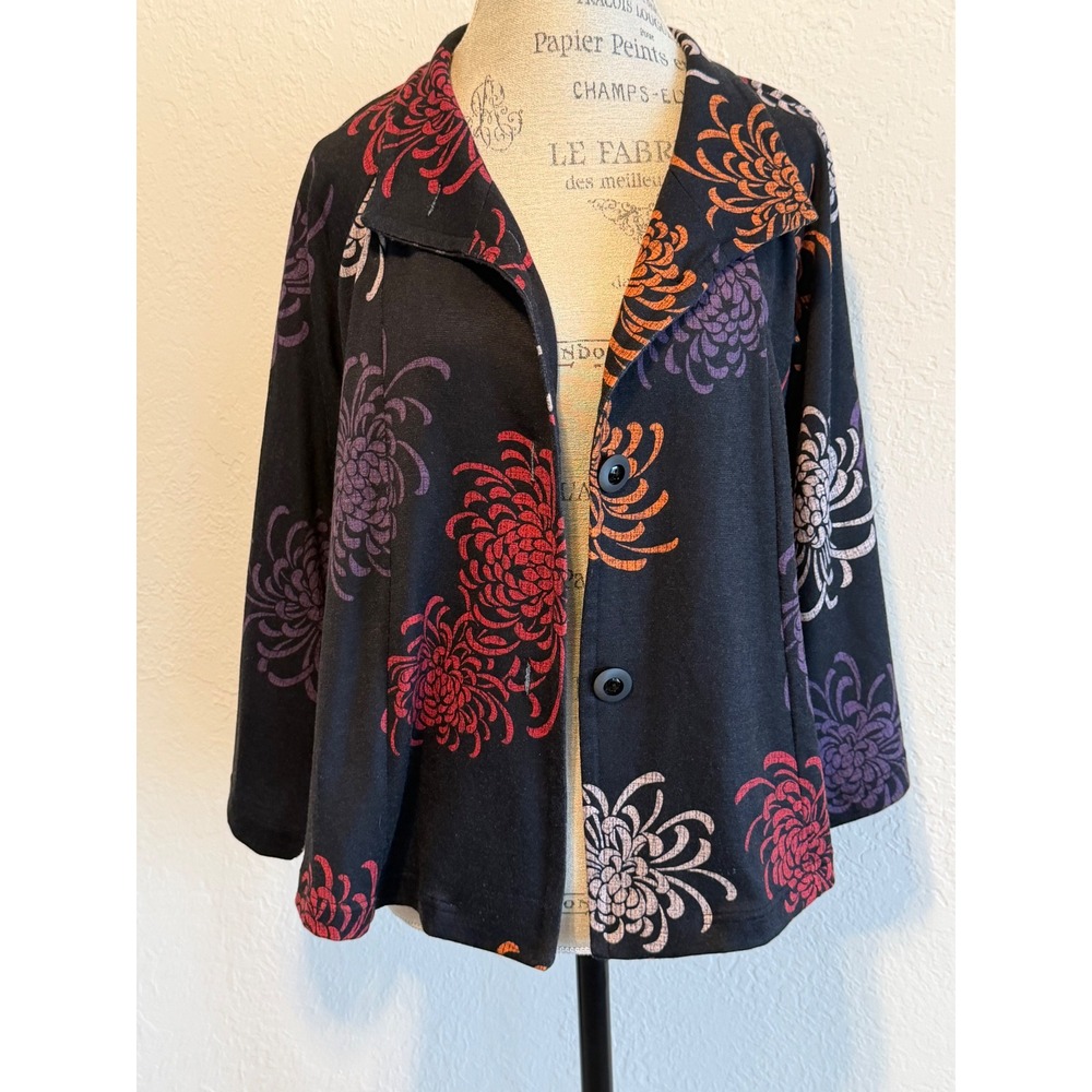 Trisha Tyler Floral Chrysanthemum Knit Jacket Black Red Petite Large TTP9697